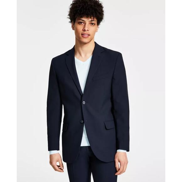 DKNY Men's Navy Stretch Formal Office Modern-Fit Tailored Suit Jacket Size 40L - Picture 1 of 6